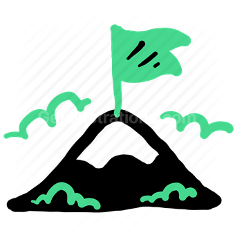 mountain, top, flag, target, accomplishment, goal, clouds